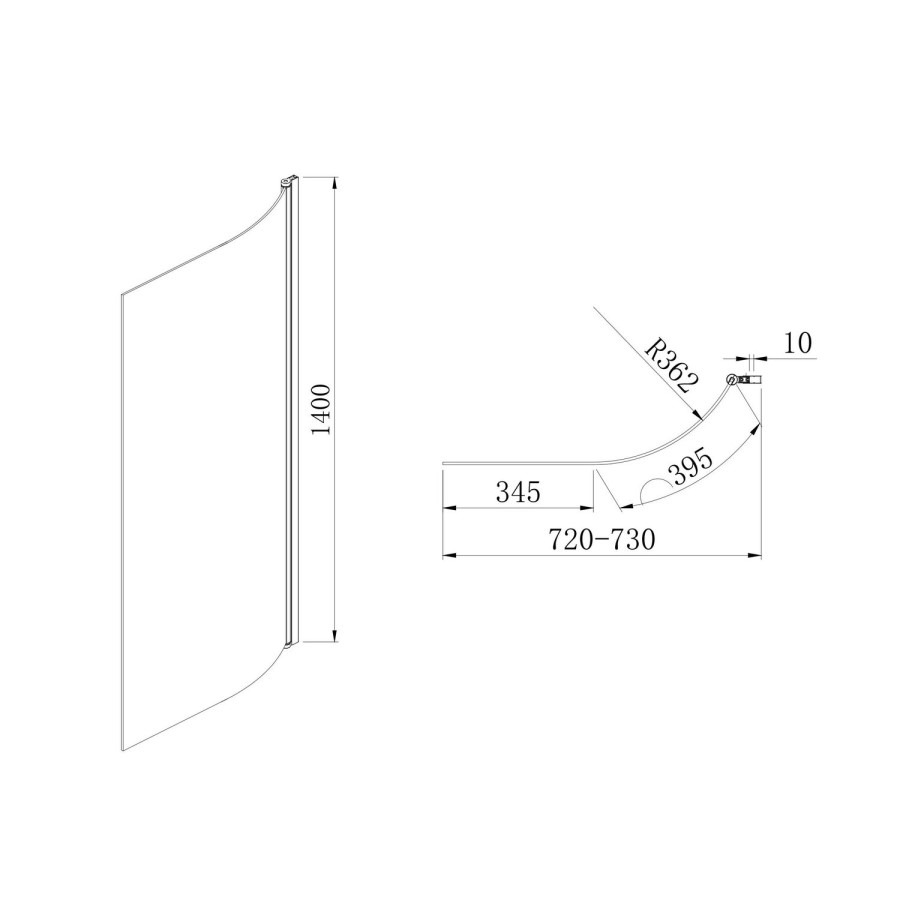 Freestanding Shower Bath Single Ended Right Hand Corner with Brass Bath Screen 1600 x 780mm - Cove - Image 9