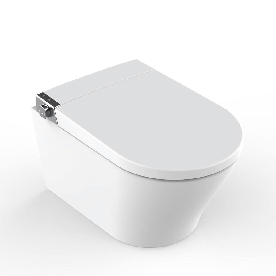 Wall Hung Smart Bidet Japanese Toilet with Heated Seat & 820mm Frame Cistern and Black Sensor Flush Plate - Purificare - Image 9