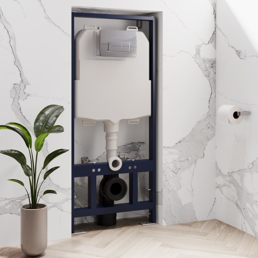 Albi Wall Hung Toilet 1160mm Pneumatic Frame & Cistern & Chrome Flush Plate - Image 11
