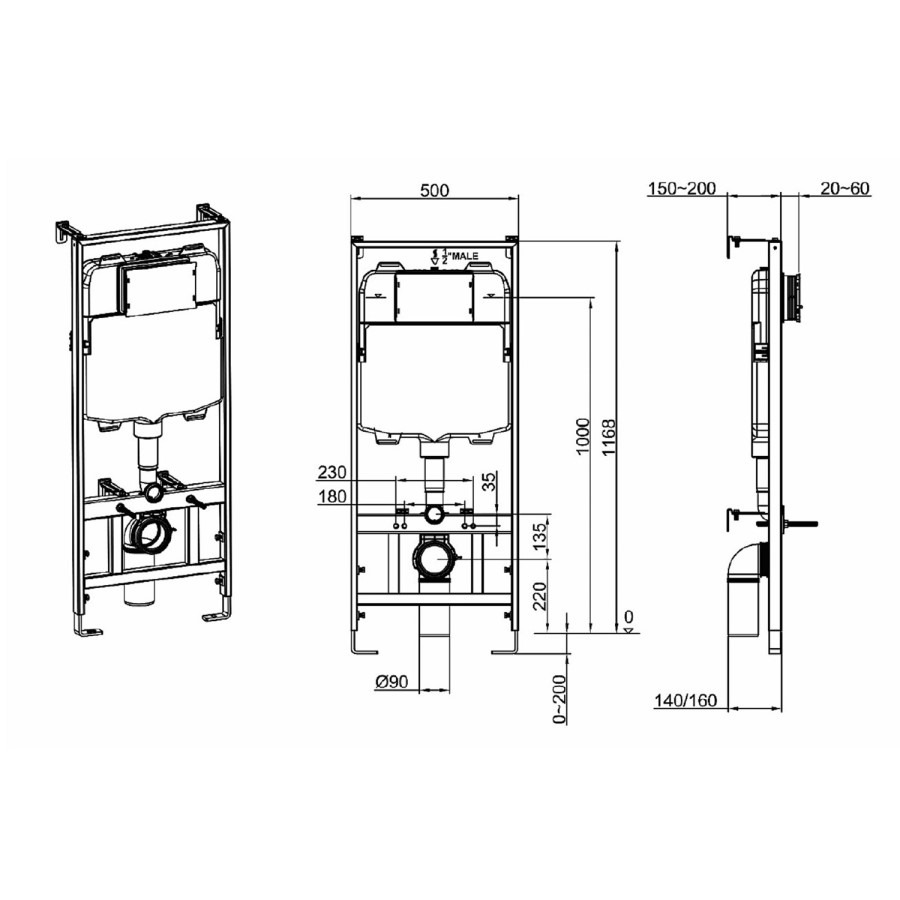 Wall Hung Toilet with Soft Close Seat Frame Cistern and Brass Flush - Alcor - Image 11