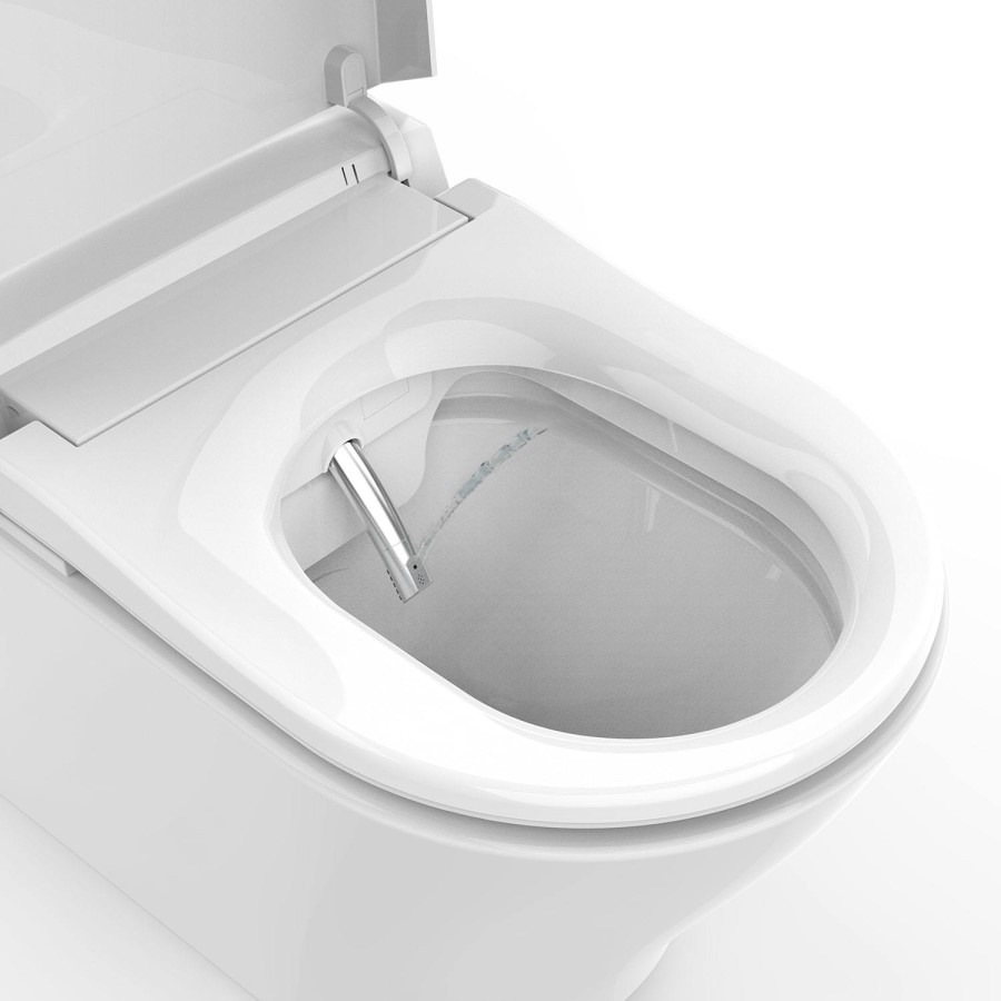 Wall Hung Smart Bidet Japanese Toilet with Heated Seat & 820mm Frame Cistern and Black Sensor Flush Plate - Purificare - Image 11
