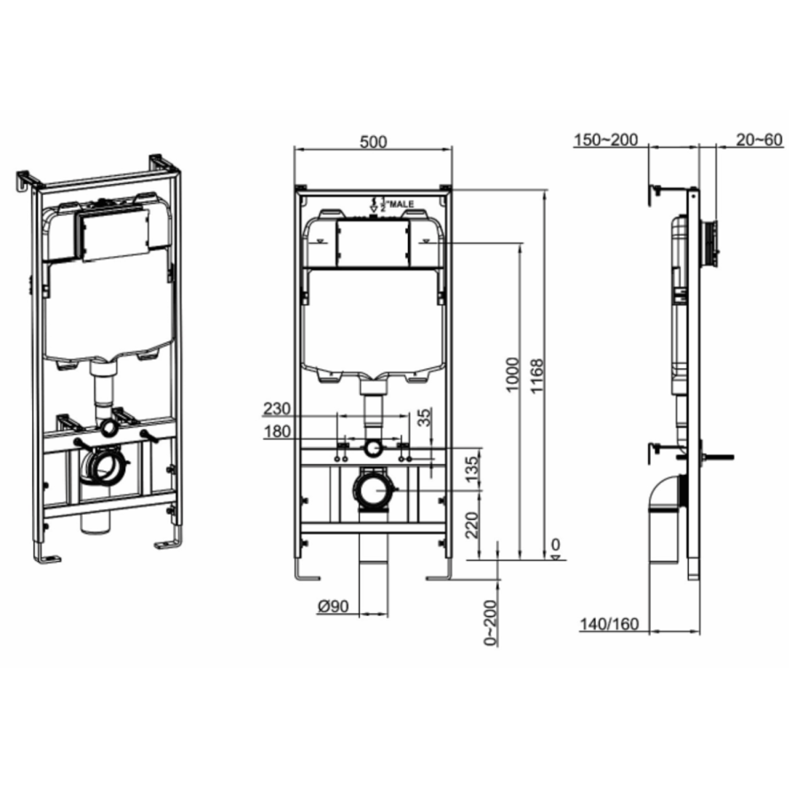 Fluted Wall Hung Toilet with Soft Close Seat, Brushed Brass Mechanical Flush Plate, 1160mm Frame & Cistern - Oregon - Image 12