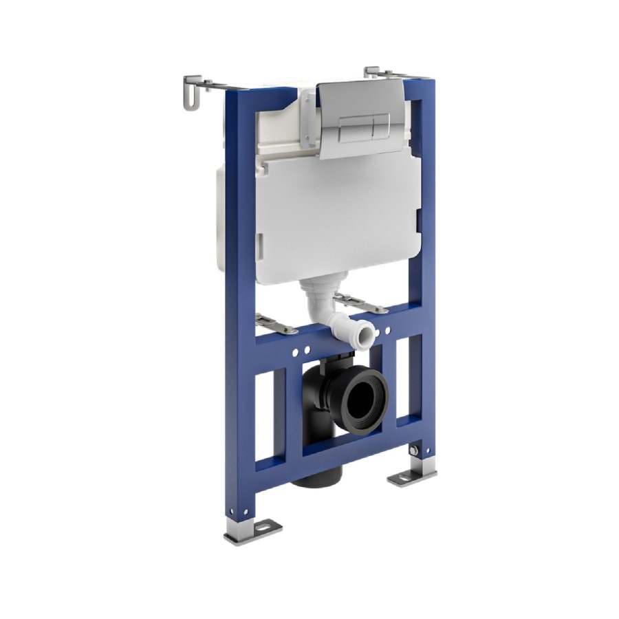 Albi Wall Hung Toilet 820mm Pneumatic Frame & Cistern & Black Glass Flush Plate - Image 13