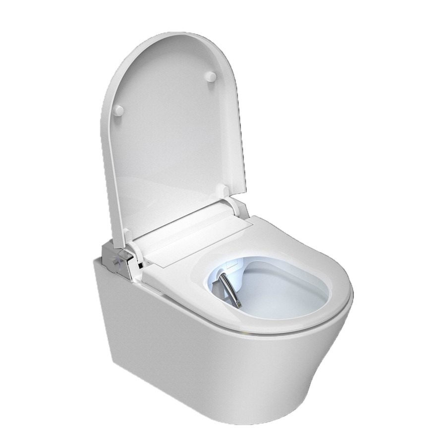 Wall Hung Smart Bidet Japanese Toilet with Heated Seat & 820mm Frame Cistern and Black Sensor Flush Plate - Purificare - Image 13