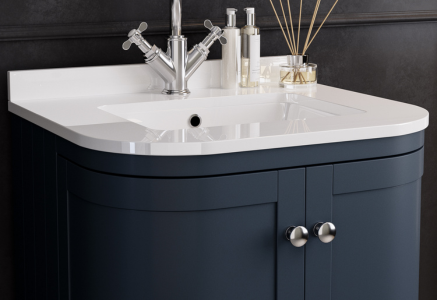 600mm Blue Curved Freestanding Vanity Unit with Basin - Bowland - Image 2