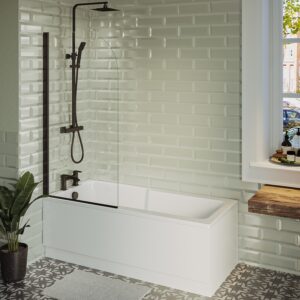 Single Ended Shower Bath with Front Panel & Chrome Bath Screen 1700 x 750mm - Cotswold