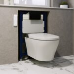 Wall Hung Smart Bidet Japanese Toilet with Heated Seat & 820mm Frame Cistern and Brass Pneumatic Flush Plate - Purificare