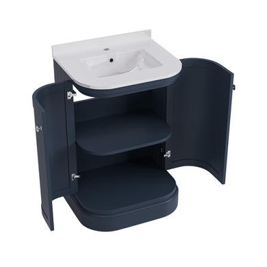 600mm Blue Curved Freestanding Vanity Unit with Basin - Bowland - Image 4