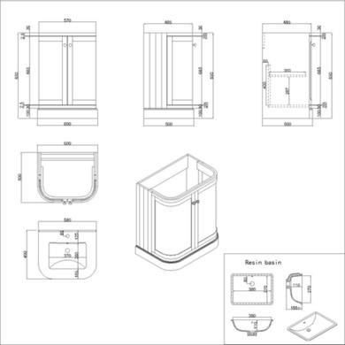 600mm Blue Curved Freestanding Vanity Unit with Basin - Bowland - Image 5