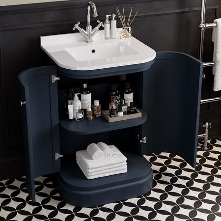600mm Blue Curved Freestanding Vanity Unit with Basin - Bowland - Image 6