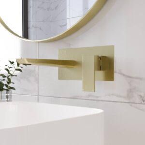 Brushed Brass Wall Mounted Bath Tap - Zana