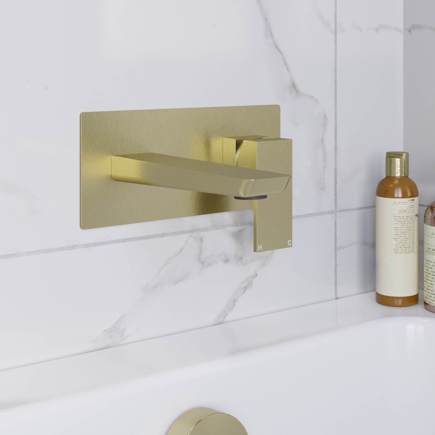 Brushed Brass Wall Mounted Bath Tap - Zana - Image 2