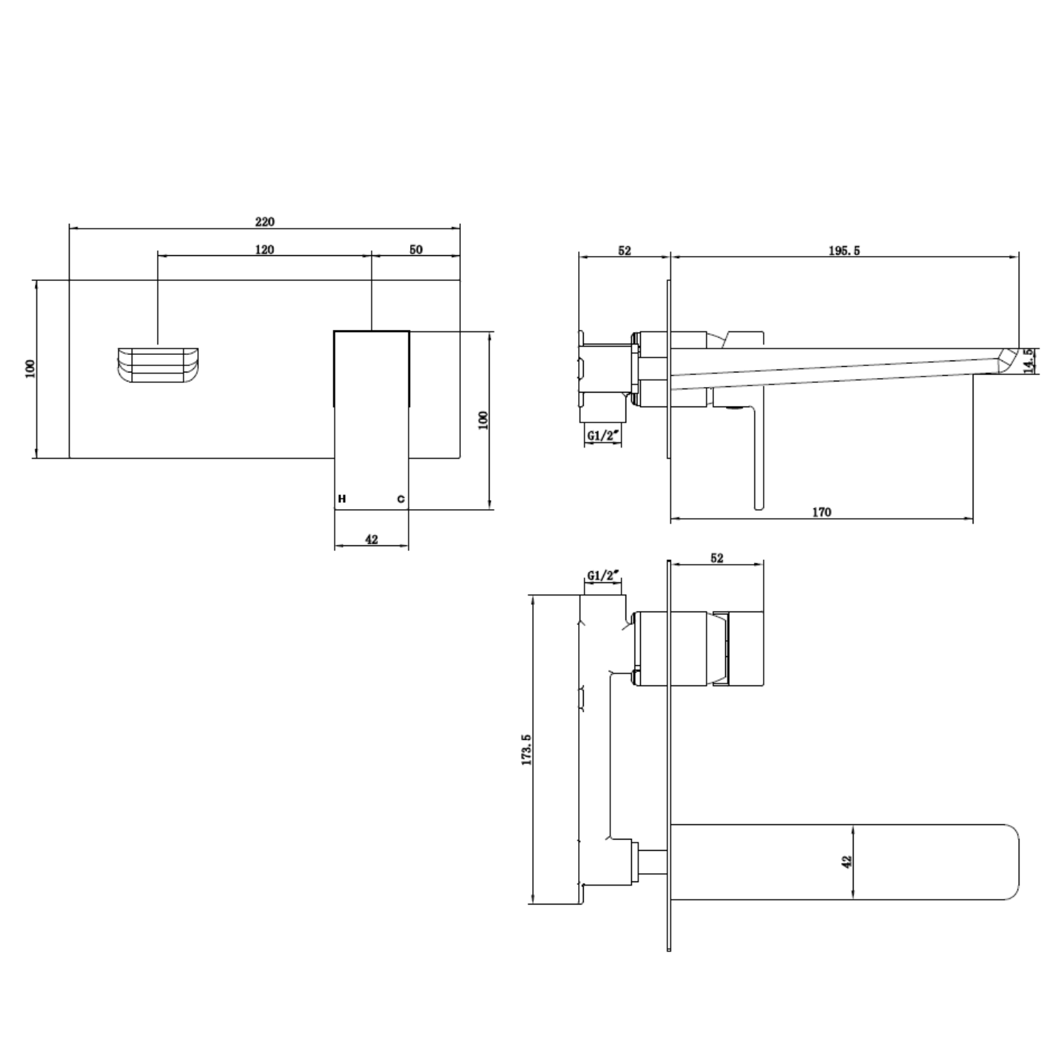 Chrome Wall Mounted Bath Tap - Zana - Image 4