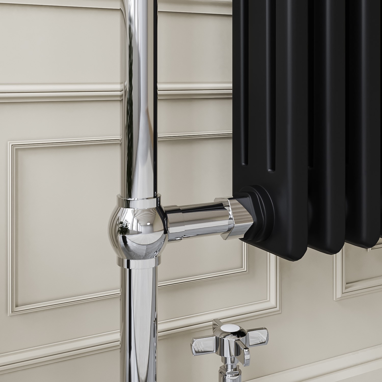 Black and Chrome Traditional Column Radiator with Towel Rail 952 x 479mm - Regent - Image 3
