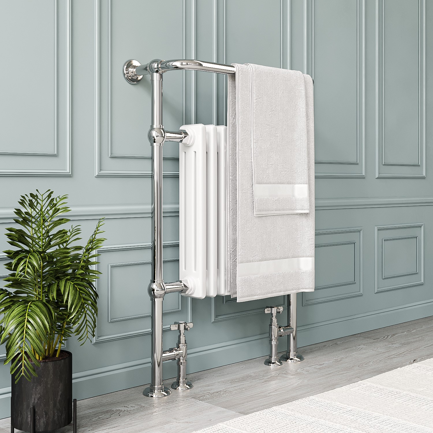 White and Chrome Traditional Column Radiator with Towel Rail 952 x 659mm - Regent - Image 2