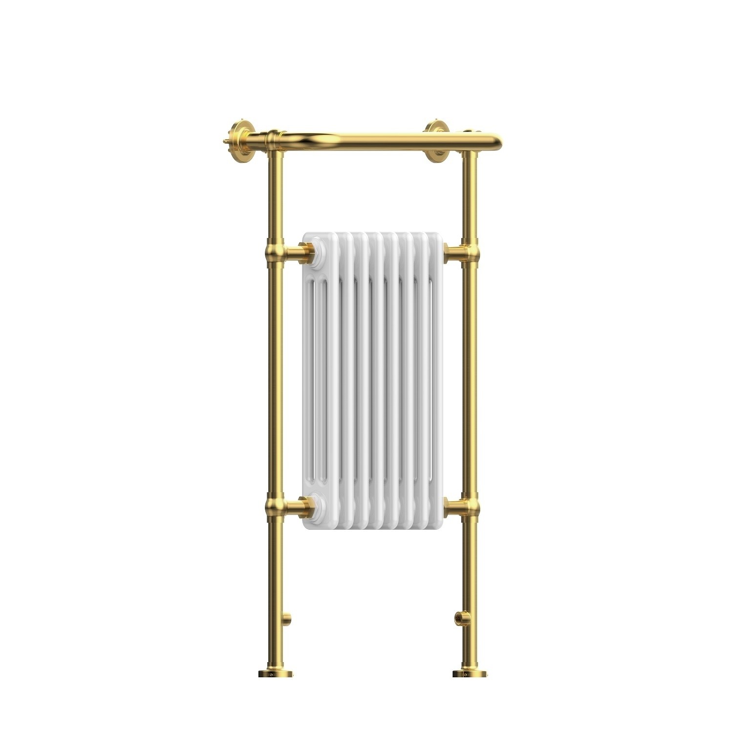 White and Brass Traditional Column Radiator with Towel Rail 952 x 659mm - Regent - Image 3