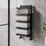 Black Vertical Heated Towel Shelf Radiator 700 x 300mm - Cairo
