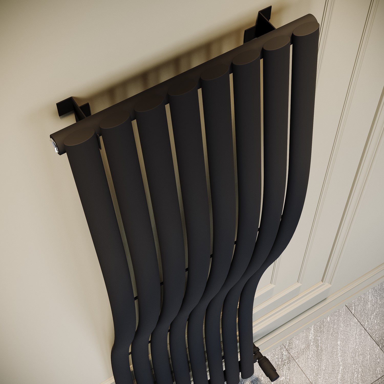 Black Vertical Wave Designer Single Panel Radiator 1600 x 470mm - Opala - Image 3