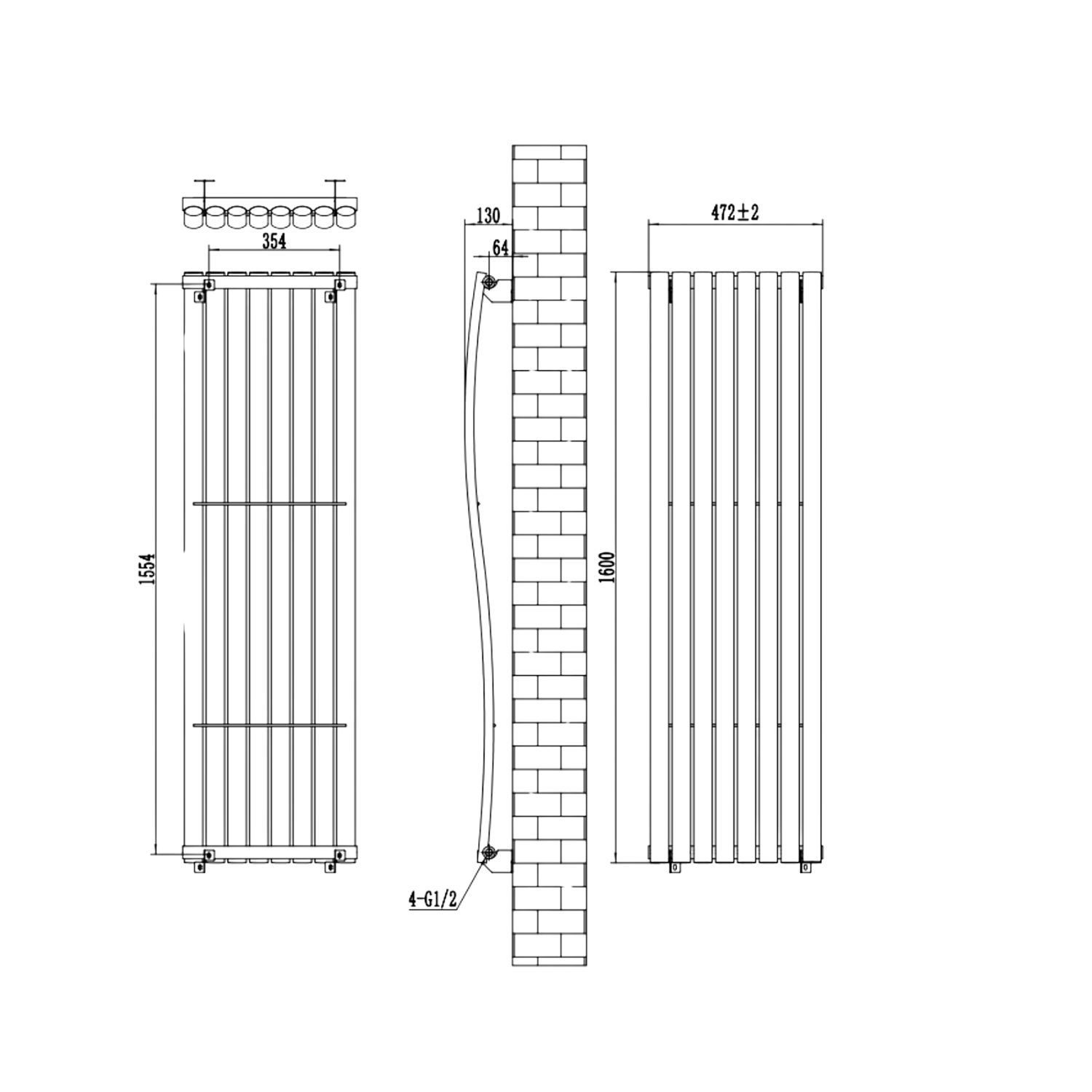 Black Vertical Wave Designer Single Panel Radiator 1600 x 470mm - Opala - Image 5