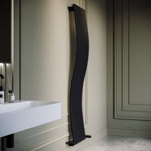 Black Vertical Wave Designer Single Panel Radiator 1800 x 400mm - Opala