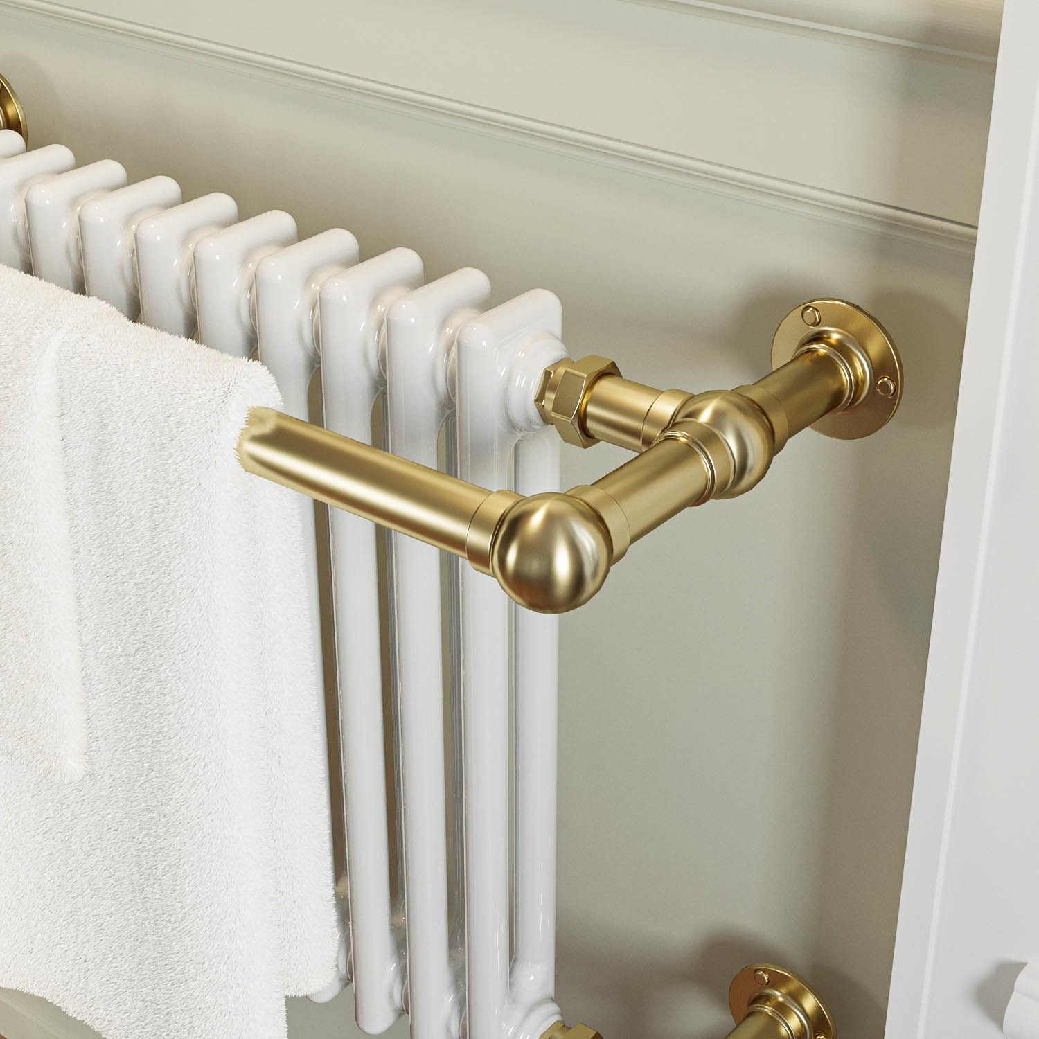 White and Brass Traditional Column Radiator with Towel Rail 510 x 740mm - Regent - Image 3