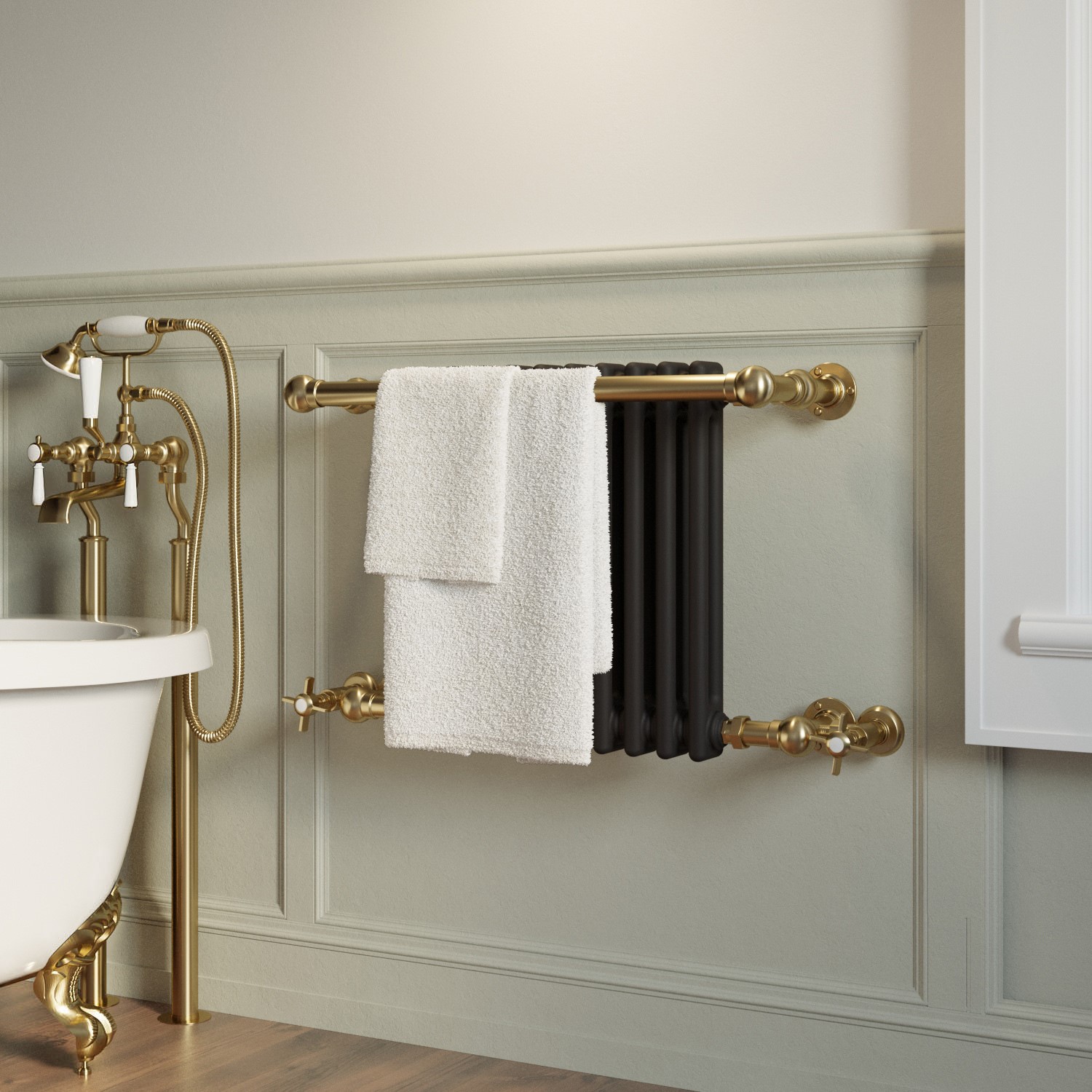 Black and Brass Traditional Column Radiator with Towel Rail 510 x 740mm - Regent - Image 2
