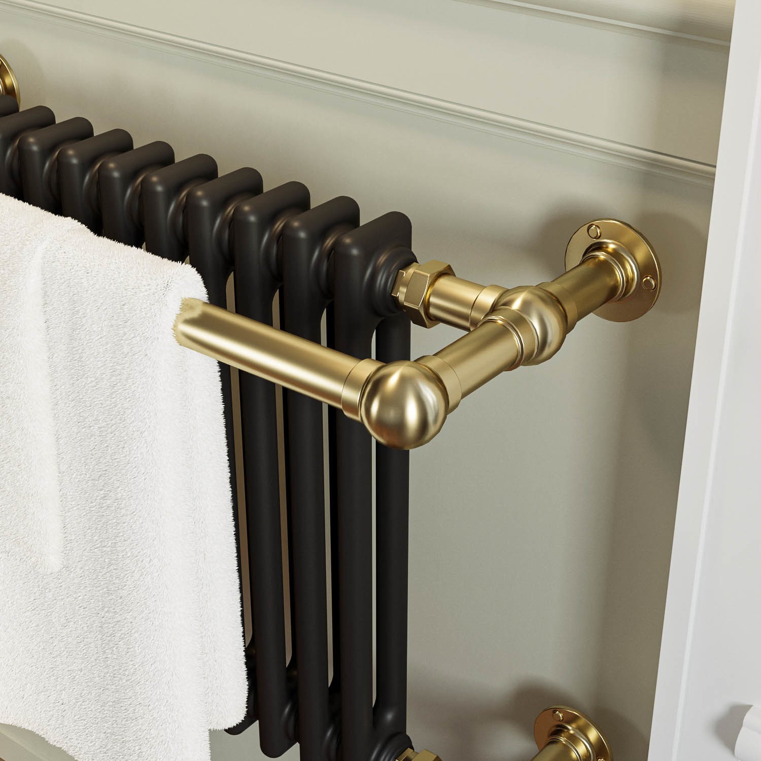 Black and Brass Traditional Column Radiator with Towel Rail 510 x 740mm - Regent - Image 3