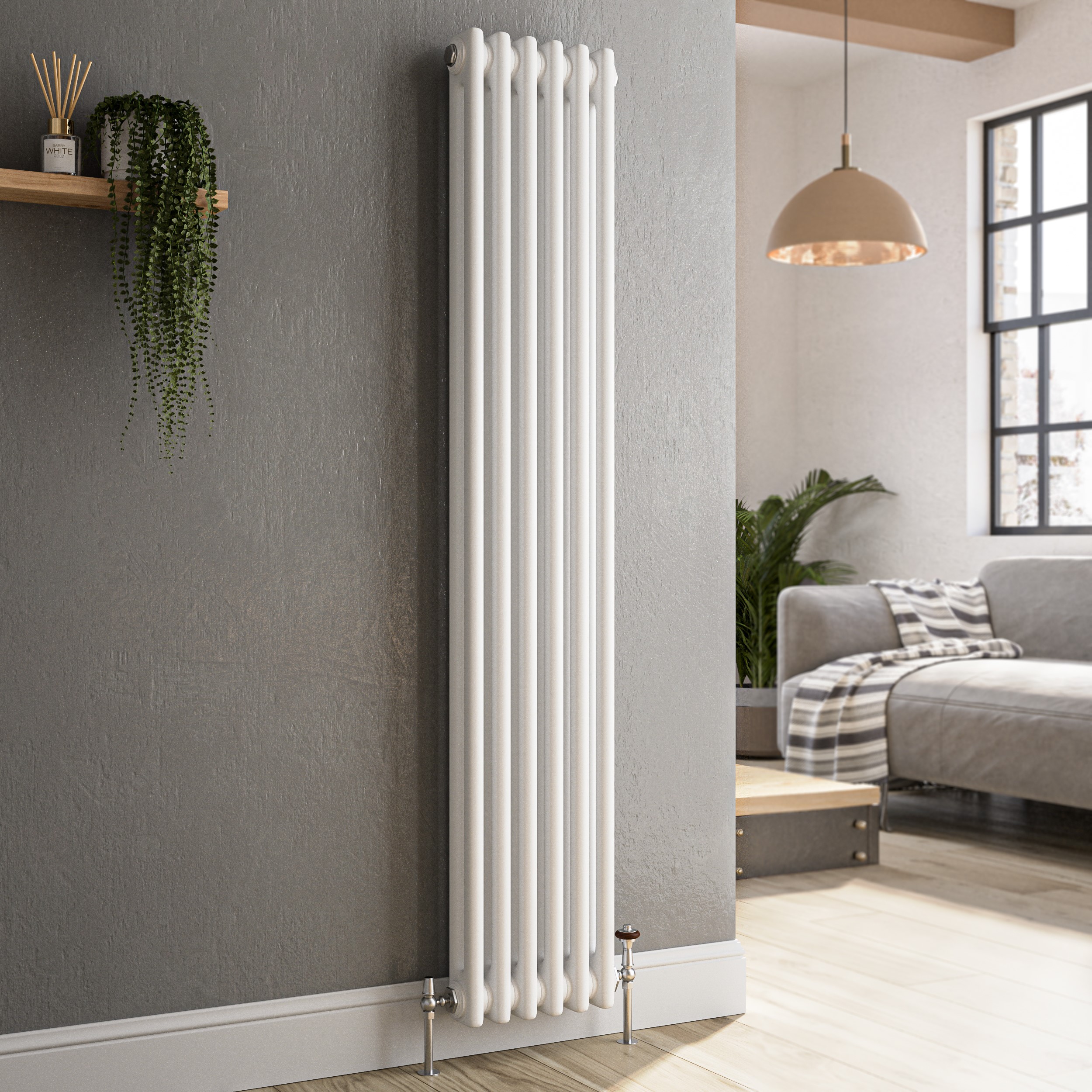 Reggio White Vertical Double Column Traditional Radiator 1500x290mm 2229 BTU - Cast Iron Style85.