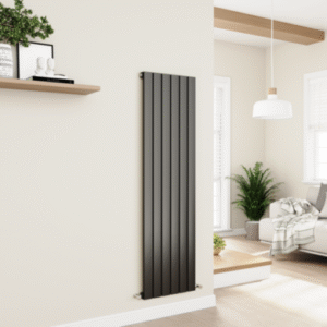 Eco Eleganza Midnight Black Vertical Flat Designer Aluminium Radiator 1800x450mm Single Panel 3388 BTU