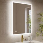 Rectangular Heated Bathroom Mirror with Lights Shaver Socket & Bluetooth Speaker 800 x 600mm - Divine