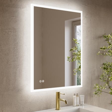 Rectangular Heated Bathroom Mirror with Lights Shaver Socket & Bluetooth Speaker 800 x 600mm - Divine