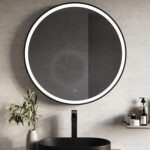 Round Black Heated Bathroom Mirror with Lights 800mm - Antares