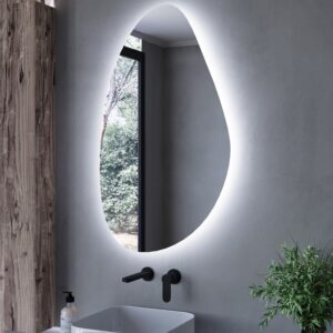 Pebble Backlit Heated Bathroom Mirror with Lights 600 x 1000mm - Apollo