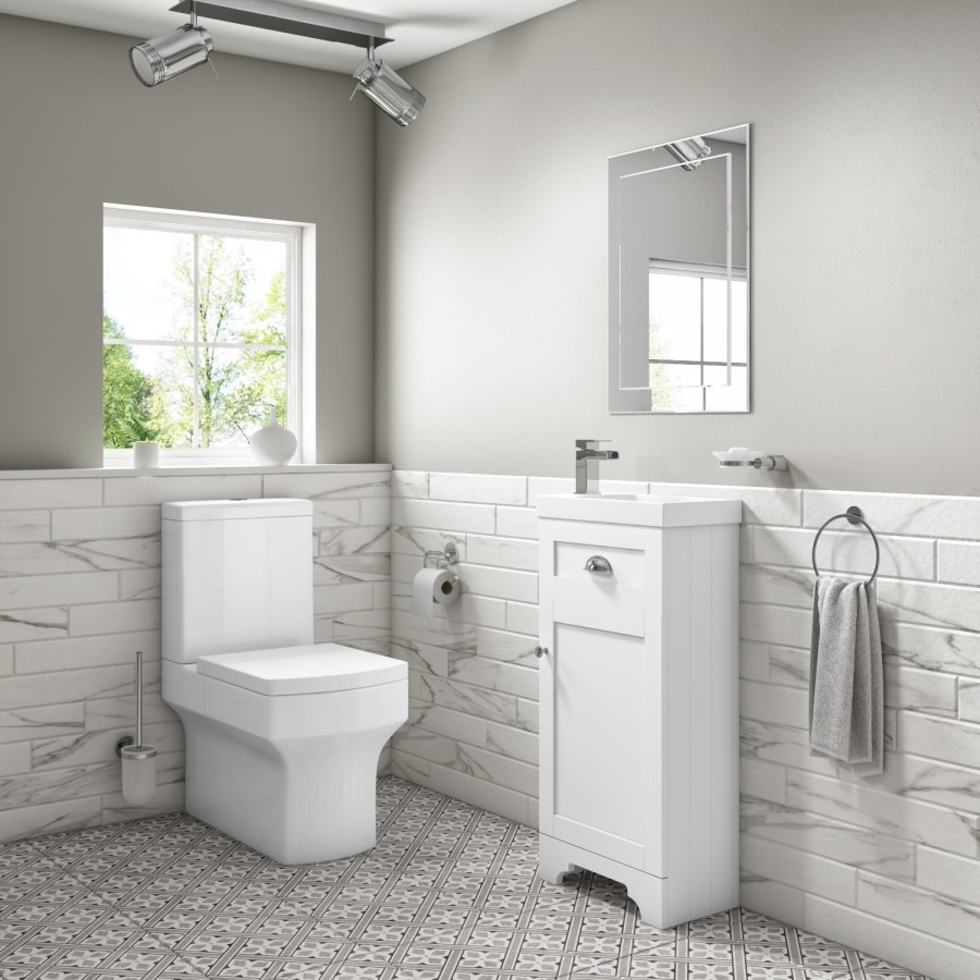 Baxenden Cloakroom Toilet Suite with White Floorstanding Vanity Unit and Basin