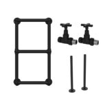Black Vertical Traditional Towel Radiator 700 x 400mm with Pipe kit and Straight Valves – Regent