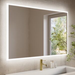 Rectangular Heated Bathroom Mirror with Lights Shaver Socket & Bluetooth Speaker 1200 x 800mm - Divine