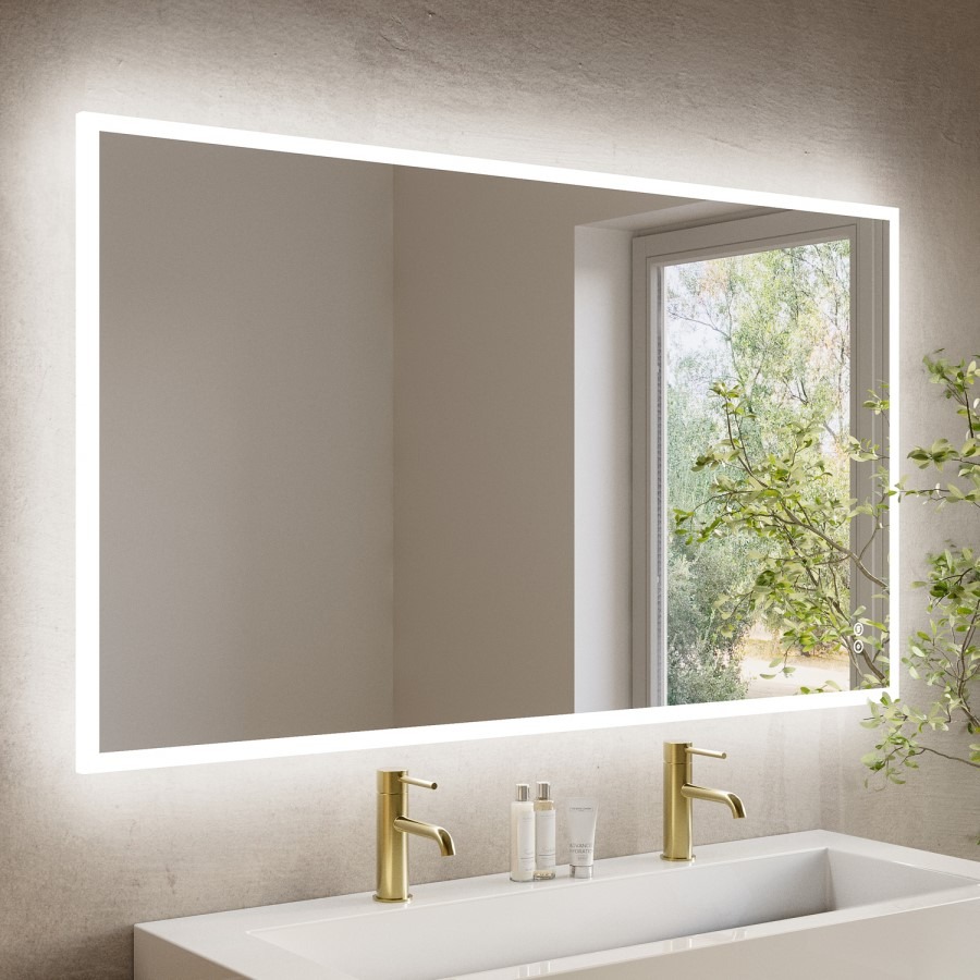 Rectangular Heated Bathroom Mirror with Lights Shaver Socket & Bluetooth Speaker 1400 x 800mm - Divine
