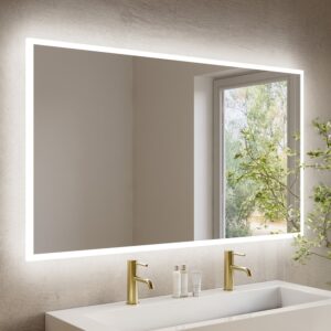 Rectangular Heated Bathroom Mirror with Lights Shaver Socket & Bluetooth Speaker 1400 x 800mm - Divine