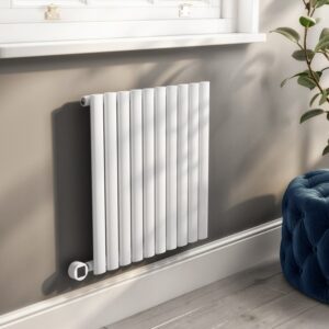 White Horizontal Smart Electric Radiator with Wi-Fi Thermostat - 600W - H600xW590mm - Bathroom Safe