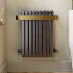 Gunmetal Single Panel Radiator with Brass Towel Bar 600 x 600mm - Iraya