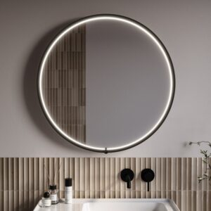 Round Black Heated Bathroom Mirror with Lights 800mm - Nyx