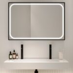 Rectangular Black Heated Bathroom Mirror with Lights 1200 x 800mm - Rhea