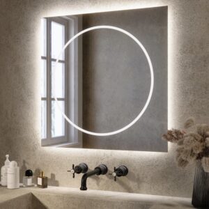 Square Front and Backlit Heated Bathroom Mirror with Lights 600mm - Saturn