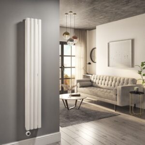 White Vertical Smart Electric Radiator with Wi-Fi Thermostat - 1200W - Double Panel H1600xW236mm - Bathroom Safe