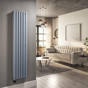 Light Grey Vertical Smart Electric Radiator with Wi-Fi Thermostat - 1200W - Double Panel H1600xW354mm - Bathroom Safe