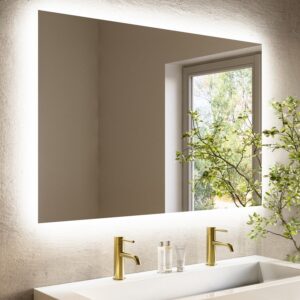 Rectangular Backlit Heated Bathroom Mirror with Lights & Bluetooth Speaker 1200 x 800mm - Vela