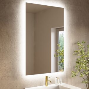 Rectangular Backlit Heated Bathroom Mirror with Lights & Bluetooth Speaker 700 x 500mm - Vela