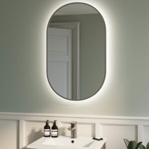 Oval Grey Backlit Heated Bathroom Mirror with Lights 500 x 800mm - Venus