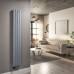 Light Grey Vertical Smart Electric Radiator with Wi-Fi Thermostat - 1000W - H1600xW236mm - Bathroom Safe