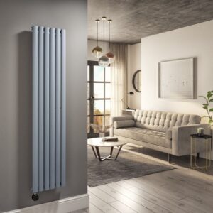 Light Grey Vertical Smart Electric Radiator with Wi-Fi Thermostat - 1000W - H1600xW354mm - Bathroom Safe
